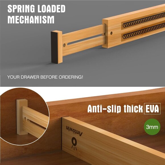 Elegant Bamboo Drawer Dividers - Adjustable 17-22'' Organizers for Tidy Spaces - Picture 3 of 9